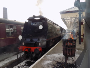 34092 standing in ramsbottom station, february 2018