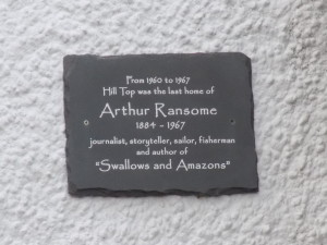 Plaque on wall of Arthur Ransome's last house near Haverthwaite