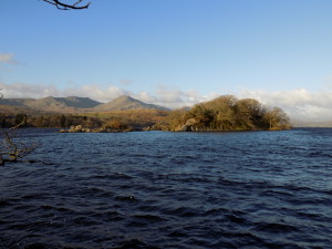 Peel island with the Old Man of Coniston in the background