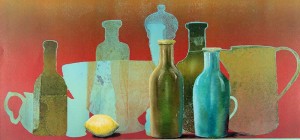 Blue bottle, green bottle and lemon (Sarah du Feu)